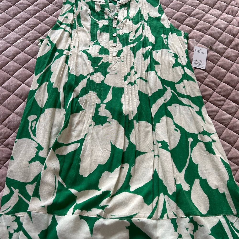 Sonoma Green and White Floral A-Line Dress